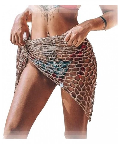 Mermaid Sarong Swimwear Cover Up Beach Hand Crochet Shawl Capelet Cover Up Sunscreen Net(SJJ39) Khaki Style B $9.38 Swimsuits