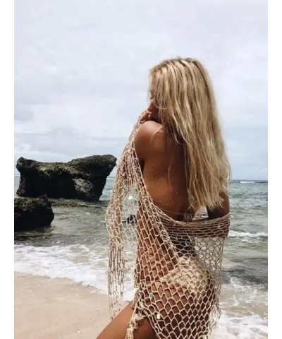 Mermaid Sarong Swimwear Cover Up Beach Hand Crochet Shawl Capelet Cover Up Sunscreen Net(SJJ39) Khaki Style B $9.38 Swimsuits