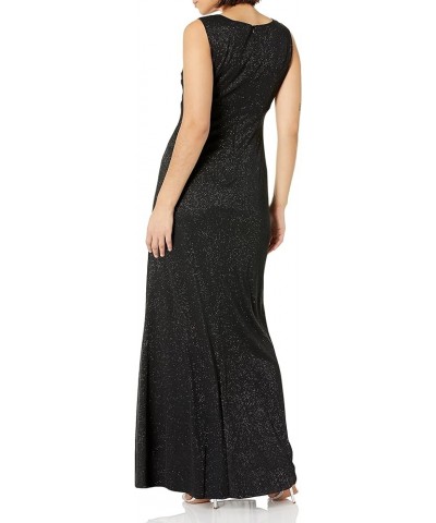 Women's Long Glitter Mesh Sleeveless Dress With Embellished Waist and Shawl Black $58.47 Dresses