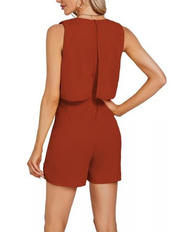 Women's Halter Neck Layered Ruffle Hem Sleeveless Romper Shorts Jumpsuit Rust Red $18.13 Rompers