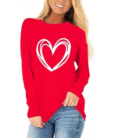 Womens Love Heart Shirts Long Sleeve Valentine's Day Crewneck Casual Plaid Heart Gnomes Graphic Tee Tops Red 2 $11.00 T-Shirts