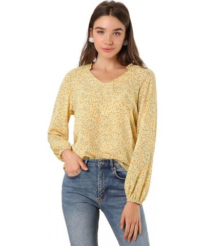 Women's Frill Ruffle Neck Long Sleeve Ditsy Floral Blouse Top Yellow $14.99 Blouses