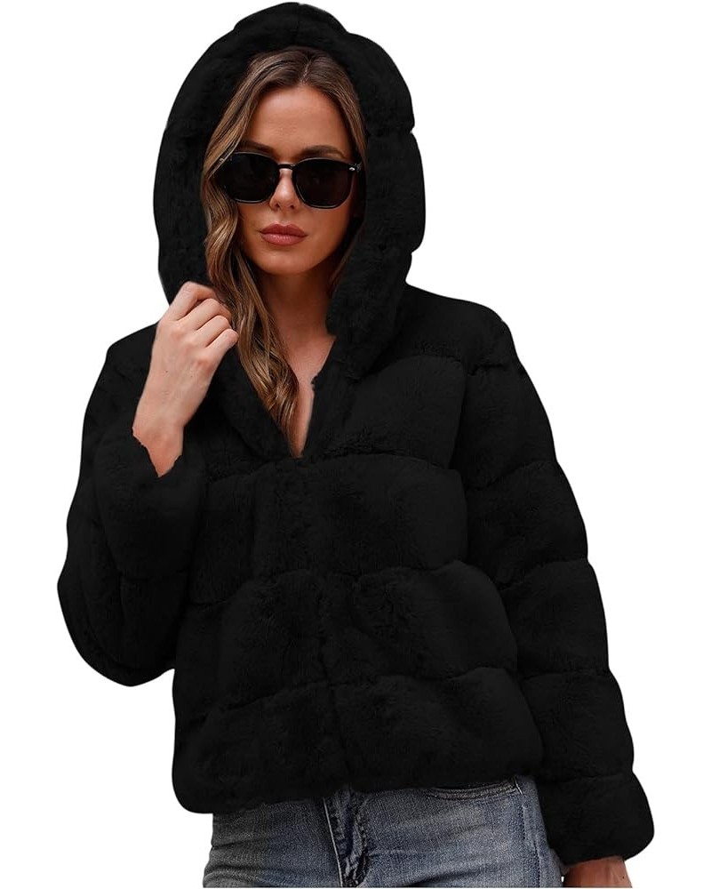 Womens Warm Faux Fur Coat Ladies Solid Jacket Winter Gradient Parka Outerwear 067 Black $13.44 Coats