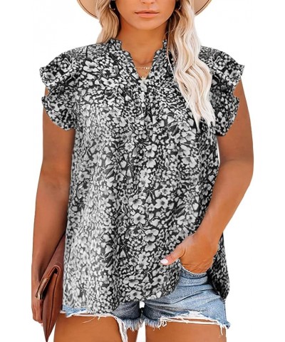 Plus Size Tops for Women Boho Floral Print V Neck Long Sleeve Summer Loose Blouse Shirts(1X-5X) B Black $19.13 Blouses