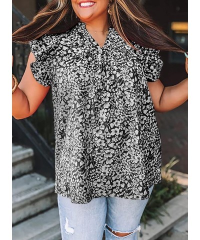 Plus Size Tops for Women Boho Floral Print V Neck Long Sleeve Summer Loose Blouse Shirts(1X-5X) B Black $19.13 Blouses