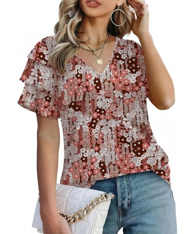 Womens Tops Dressy Casual Ruffle Sleeve V Neck Summer Shirts and Blouses Z-floral Rufous $10.19 Blouses