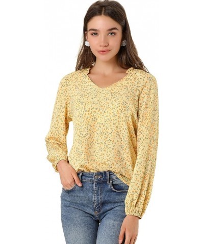 Women's Frill Ruffle Neck Long Sleeve Ditsy Floral Blouse Top Yellow $14.99 Blouses