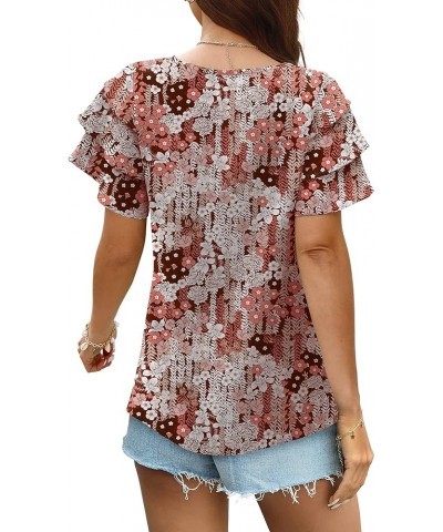 Womens Tops Dressy Casual Ruffle Sleeve V Neck Summer Shirts and Blouses Z-floral Rufous $10.19 Blouses