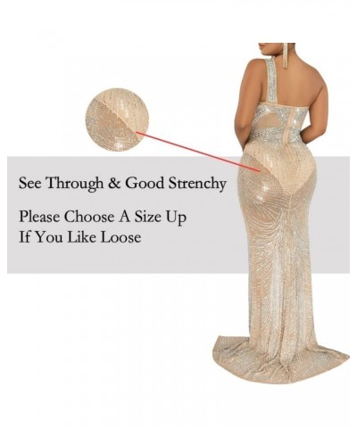 Women's Sexy Elegant Rhinestone Sleeveless Party Club Night Dresses Hot Drilling Clubwear B Beige $21.71 Dresses