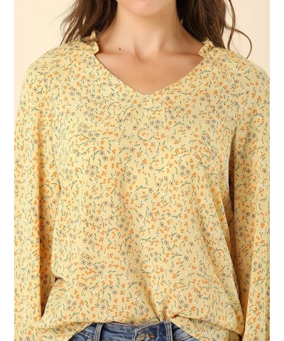 Women's Frill Ruffle Neck Long Sleeve Ditsy Floral Blouse Top Yellow $14.99 Blouses