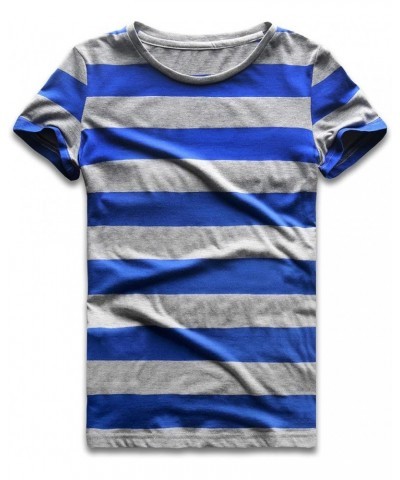 Rainbow T Shirt Women Striped Crew Neck Short Sleeve Stripes Tee Top Stripped Blue and Grey Wide Striped $11.43 T-Shirts