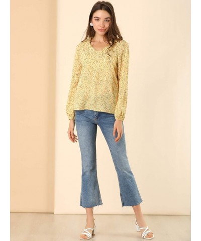 Women's Frill Ruffle Neck Long Sleeve Ditsy Floral Blouse Top Yellow $14.99 Blouses