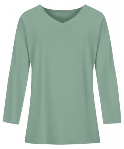 Womens Fall Fashion 2023 Plus Size Tops Long Sleeve Loose Fit T Shirts V Neck Work Oversized Tunic Blouses 01-mint Green $9.0...