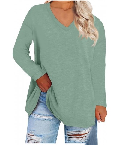 Womens Fall Fashion 2023 Plus Size Tops Long Sleeve Loose Fit T Shirts V Neck Work Oversized Tunic Blouses 01-mint Green $9.0...