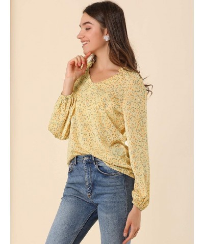 Women's Frill Ruffle Neck Long Sleeve Ditsy Floral Blouse Top Yellow $14.99 Blouses