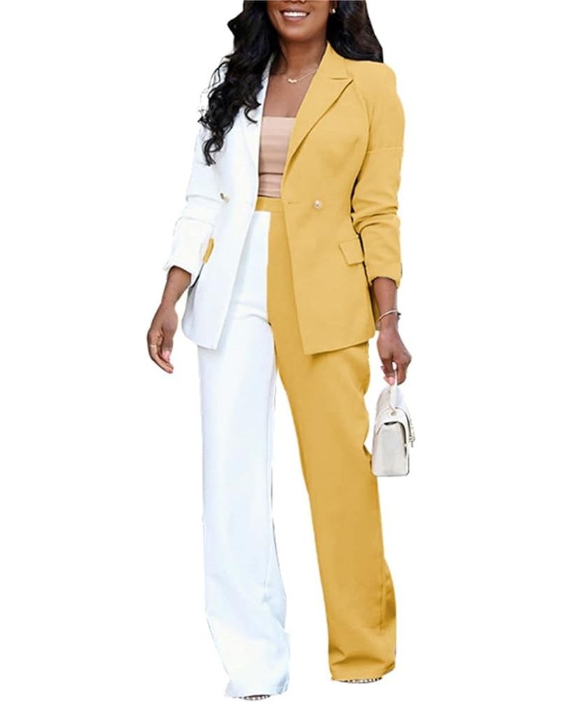 Women's Business Casual Outfits Lightweight Blazer Jacket and Wide Leg Pants Suit Set F-yellow(go Up a Size) $30.55 Suits