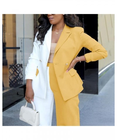 Women's Business Casual Outfits Lightweight Blazer Jacket and Wide Leg Pants Suit Set F-yellow(go Up a Size) $30.55 Suits