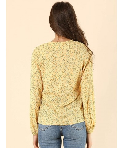 Women's Frill Ruffle Neck Long Sleeve Ditsy Floral Blouse Top Yellow $14.99 Blouses