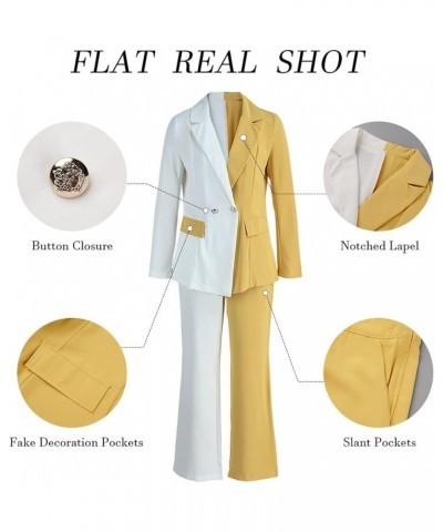 Women's Business Casual Outfits Lightweight Blazer Jacket and Wide Leg Pants Suit Set F-yellow(go Up a Size) $30.55 Suits