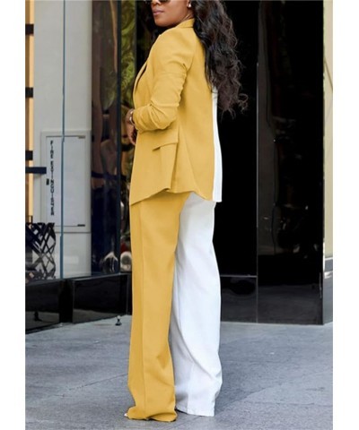 Women's Business Casual Outfits Lightweight Blazer Jacket and Wide Leg Pants Suit Set F-yellow(go Up a Size) $30.55 Suits