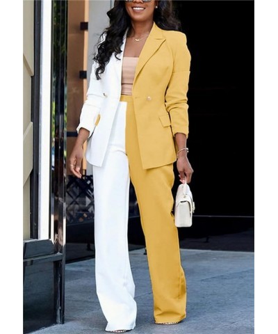 Women's Business Casual Outfits Lightweight Blazer Jacket and Wide Leg Pants Suit Set F-yellow(go Up a Size) $30.55 Suits