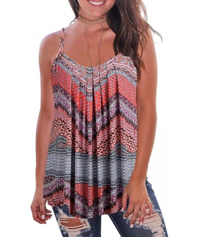 Print Long Vest,Flowy Tank Top for Women,Loose Cami,Pleated Dressy Swing Spaghetti Strap Camisole Zigzag Red $11.25 Tanks