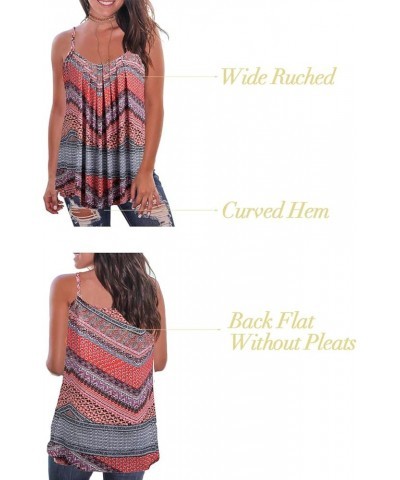 Print Long Vest,Flowy Tank Top for Women,Loose Cami,Pleated Dressy Swing Spaghetti Strap Camisole Zigzag Red $11.25 Tanks