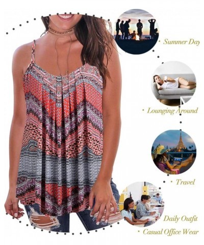 Print Long Vest,Flowy Tank Top for Women,Loose Cami,Pleated Dressy Swing Spaghetti Strap Camisole Zigzag Red $11.25 Tanks