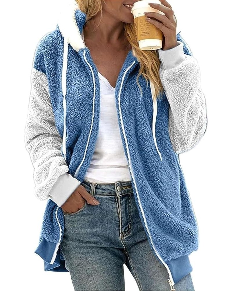 Jackets for Women 2023 Fall Winter Sherpa Fleece Jacket Full Zip Long Sleeve Casual Fuzzy Hooded Coats Outwear Z30-blue $10.6...