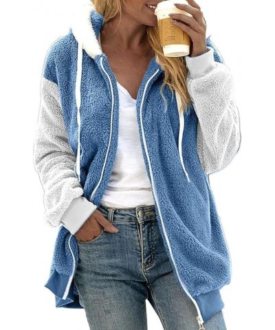 Jackets for Women 2023 Fall Winter Sherpa Fleece Jacket Full Zip Long Sleeve Casual Fuzzy Hooded Coats Outwear Z30-blue $10.6...