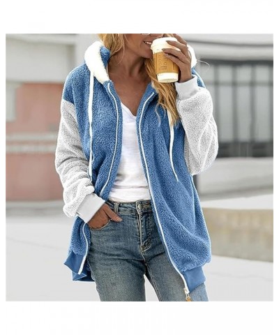 Jackets for Women 2023 Fall Winter Sherpa Fleece Jacket Full Zip Long Sleeve Casual Fuzzy Hooded Coats Outwear Z30-blue $10.6...