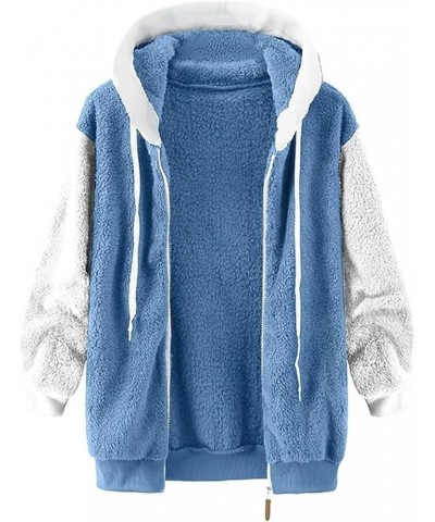 Jackets for Women 2023 Fall Winter Sherpa Fleece Jacket Full Zip Long Sleeve Casual Fuzzy Hooded Coats Outwear Z30-blue $10.6...