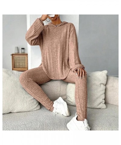 Women's 2 Piece Knitted Lounge Sets Long Sleeve V Neck Knit Pullover Top And Baggy Pants Solid Sweater Knit Outfits 06-khaki ...