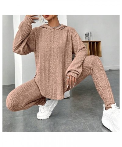 Women's 2 Piece Knitted Lounge Sets Long Sleeve V Neck Knit Pullover Top And Baggy Pants Solid Sweater Knit Outfits 06-khaki ...