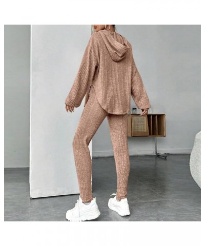 Women's 2 Piece Knitted Lounge Sets Long Sleeve V Neck Knit Pullover Top And Baggy Pants Solid Sweater Knit Outfits 06-khaki ...