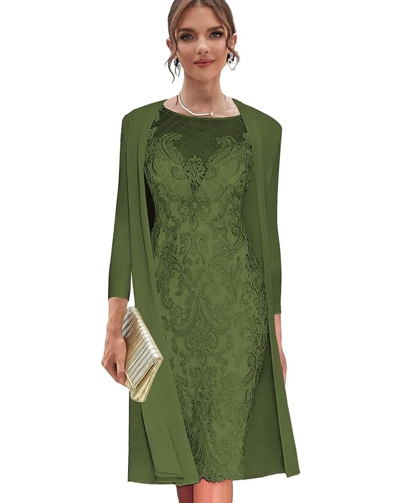 Women's Lace Mother of The Bride Dresses with Jackets for Wedding 2 Pieces Long Sleeve Formal Dress Evening Gown Olive Green ...