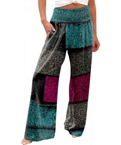 Women's Pants Fashion Printed High Waisted Pants Stretchy Lightweight Wide Leg Palazzo Trousers, S-3XL 4-dark Green $7.97 Pants