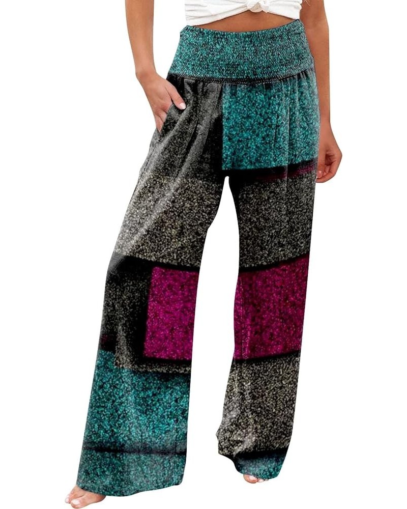 Women's Pants Fashion Printed High Waisted Pants Stretchy Lightweight Wide Leg Palazzo Trousers, S-3XL 4-dark Green $7.97 Pants