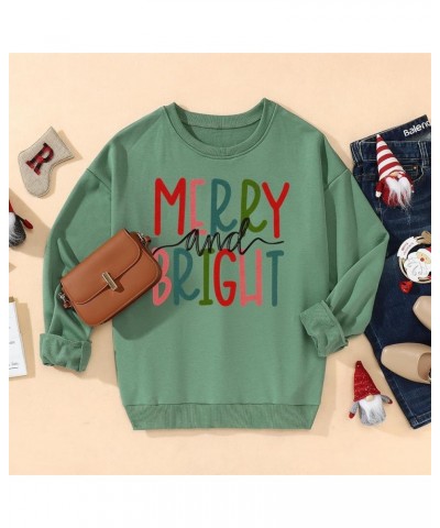 Women's Merry and Bright Crewneck Sweatshirt Long Sleeve Merry Christmas Sweatshirt Retro Fall Winter Pullover Tops Green $23...