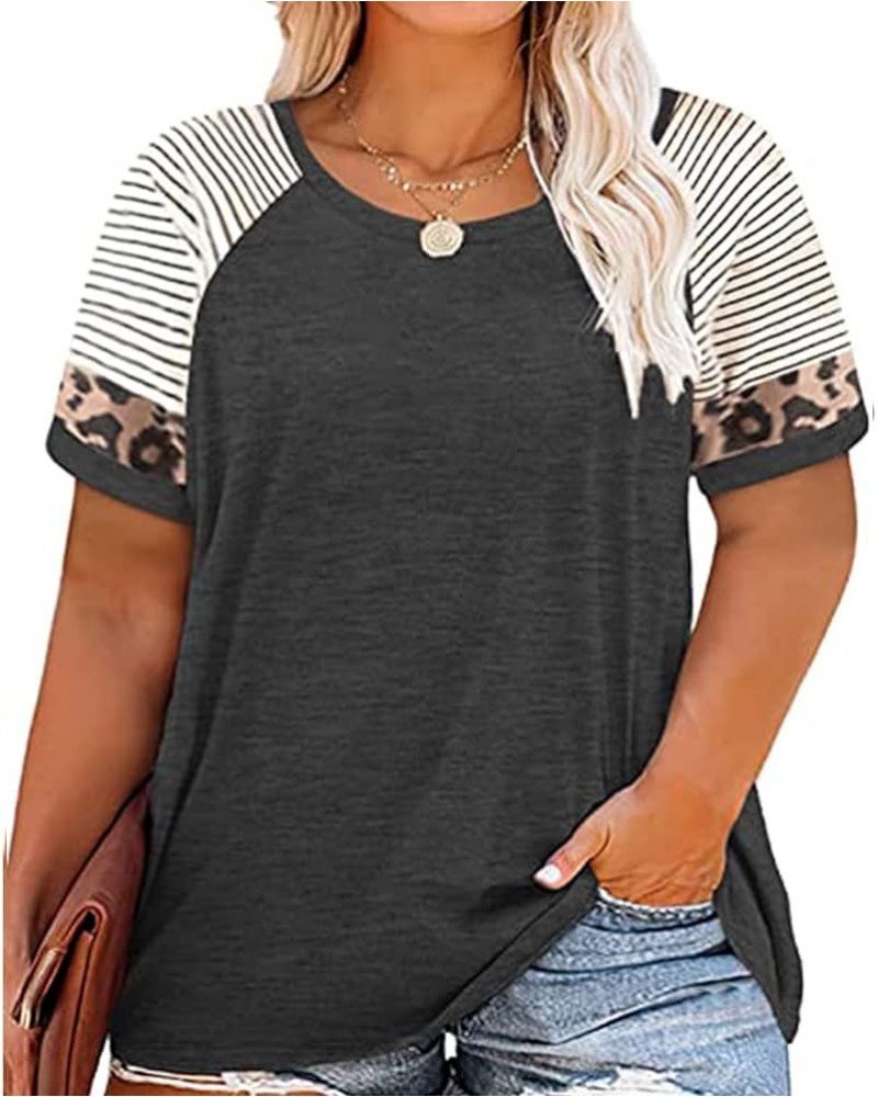 Plus Size Tops for Women Short Sleeve Raglan Tunic Casual Colorblock Shirts Oversized Crewneck Henley Shirts A7-1-gray $11.50...