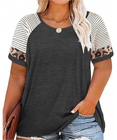 Plus Size Tops for Women Short Sleeve Raglan Tunic Casual Colorblock Shirts Oversized Crewneck Henley Shirts A7-1-gray $11.50...