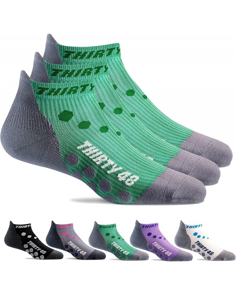 Compression Low Cut Running Socks for Men and Women | 15-20mmHg Compression Large [3 Pairs] Green/Gray $9.81 Activewear