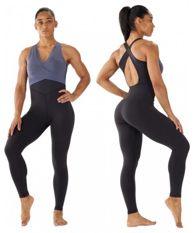 Women's Bodysuit Sleeveless Bodycon Rompers Backless Cross Jumpsuit Sports Gym Workout Butt Lifting Yoga Jumpsuit Black/Grey ...