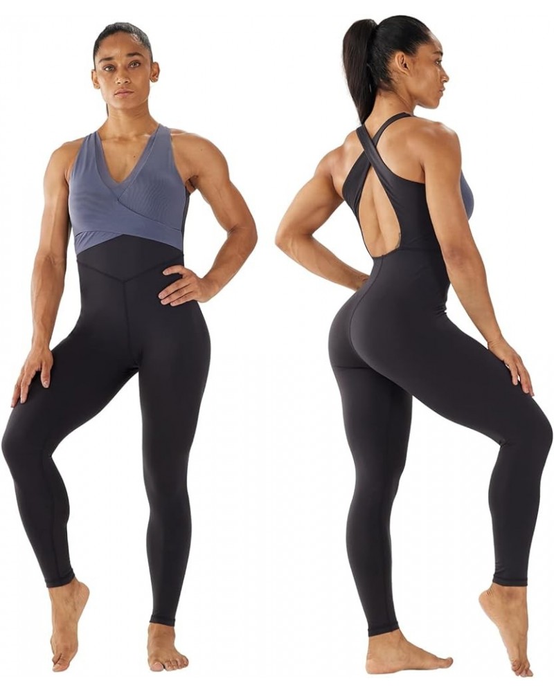 Women's Bodysuit Sleeveless Bodycon Rompers Backless Cross Jumpsuit Sports Gym Workout Butt Lifting Yoga Jumpsuit Black/Grey ...