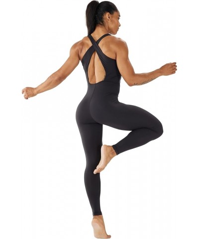 Women's Bodysuit Sleeveless Bodycon Rompers Backless Cross Jumpsuit Sports Gym Workout Butt Lifting Yoga Jumpsuit Black/Grey ...