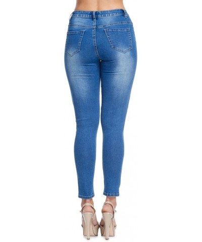 Women's Ripped Knee Skinny Fit Denim Bottoms 820 - Blue $15.62 Jeans