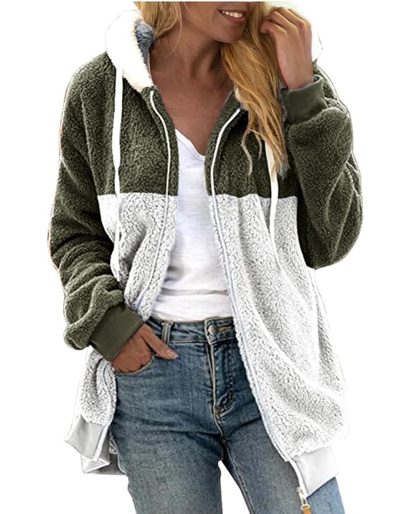 Winter Coats for Women Fuzzy Fleece Jacket Hooded Color Block Patchwork Cardigan Coats Outerwear with Pockets A3-ag $7.41 Jac...