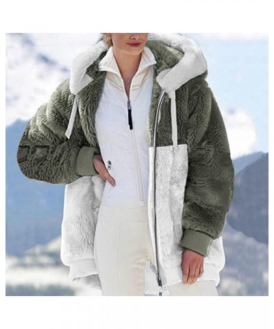 Winter Coats for Women Fuzzy Fleece Jacket Hooded Color Block Patchwork Cardigan Coats Outerwear with Pockets A3-ag $7.41 Jac...