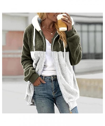 Winter Coats for Women Fuzzy Fleece Jacket Hooded Color Block Patchwork Cardigan Coats Outerwear with Pockets A3-ag $7.41 Jac...