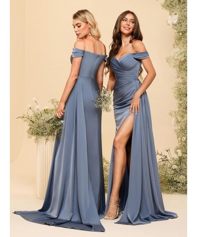 Women's Sweetheart Bridesmaid Dresses with Slit 2024 Long Off Shoulder Satin Mermaid Formal Dress NO094 Turquoise $36.26 Dresses